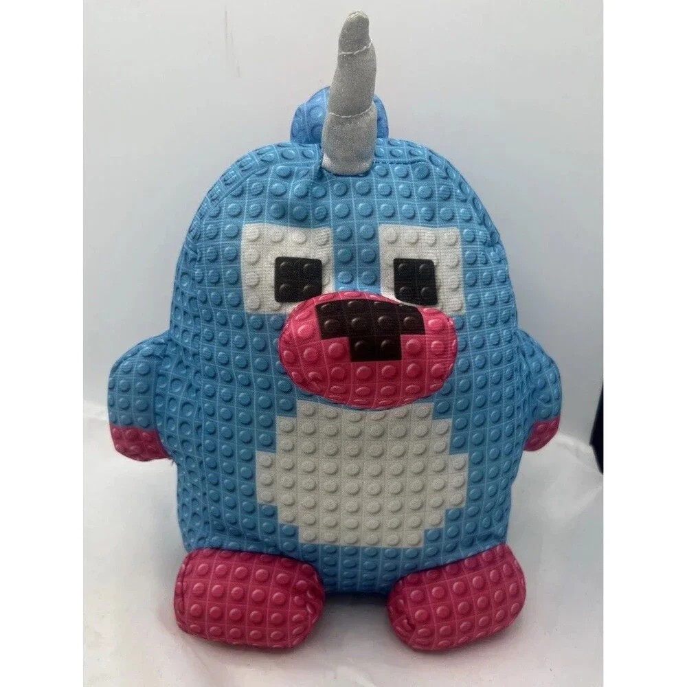 Nanco Blue Unicorn Plush 10” Pixel Block Style Stuffed Animal Pink White Toy